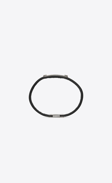 Bracelet fin ID en cuir noir et métal